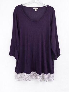 Roz & Ali Purple Sweater Plus Size 3X Lightweight Knit Tunic Long Sleeve